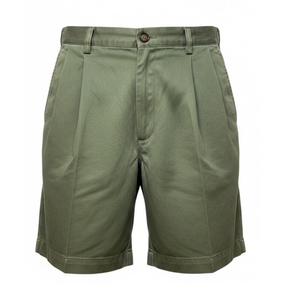 L.L. Bean Other - LL Bean Men's Pleated Khaki Shorts 35 Olive Green Comfort Waist Outdoor Staple